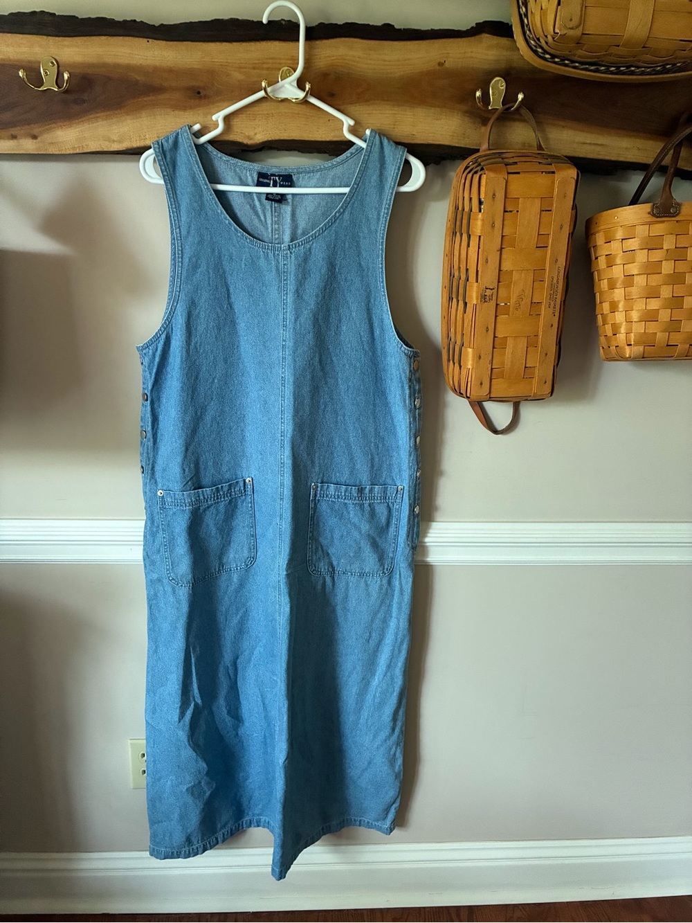 Vintage Y2K 90s Original TY Wear Denim Jumper Cottagecore Midi Dress 12